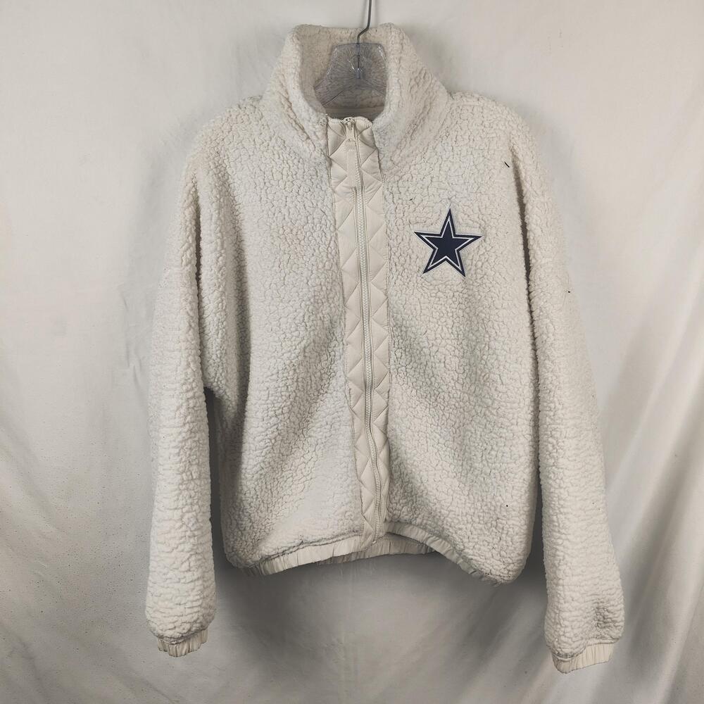 Dallas Cowboys Jacket Womens Large White NFL Football Sherpa Fleece Team Apparel